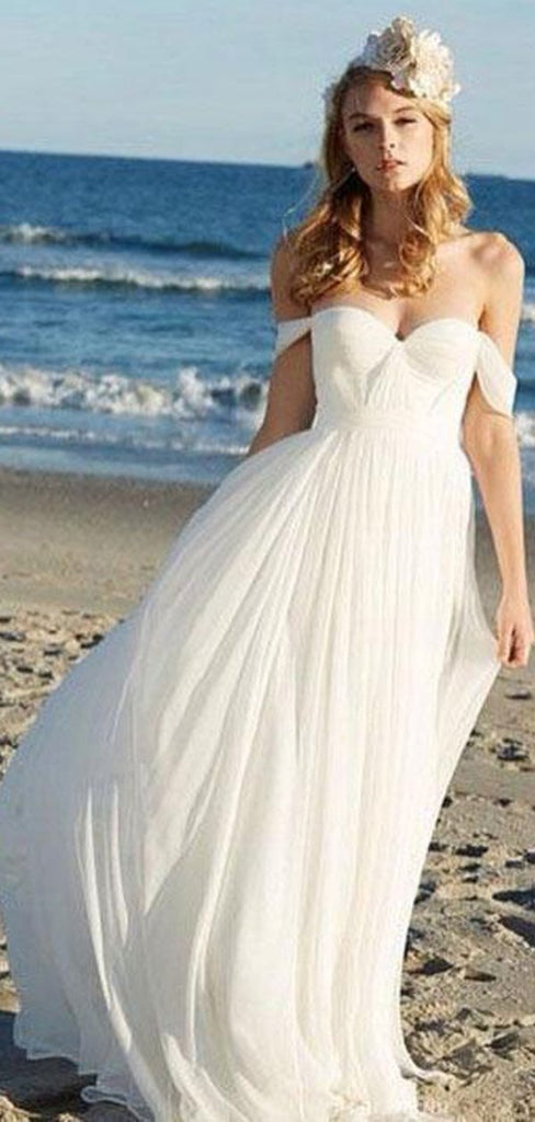 Simple Off Shoulder Beach Wedding Dresses Online, Cheap Chiffon Bridal Dresses, WD437