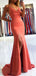 Simple Orange Mermaid Spaghetti Straps High Slit Cheap Long Prom Dresses,12889