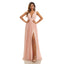 Simple Pink A-line High Slit Cheap Chiffon Long Bridesmaid Dresses,WG1419