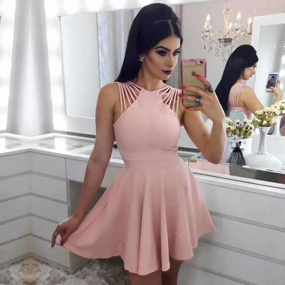 Simple Pink Sleeveless Short Homecoming Dresses Online, Cheap Short Prom Dresses, CM860