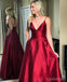 Simple Red Spaghetti Straps Long Evening Prom Dresses, Cheap Party Custom Prom Dresses, 18632