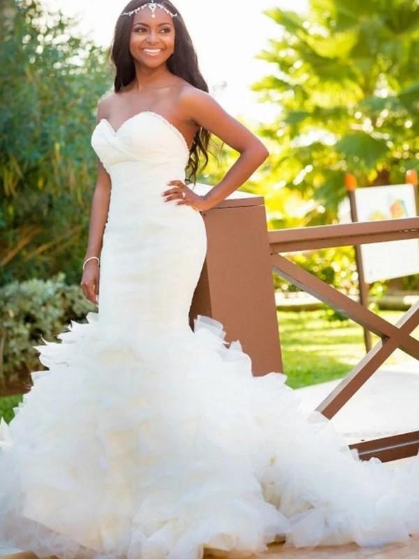 Simple Strapless Sweetheart Mermaid Wedding Dresses Online, WD404