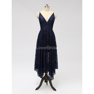 Spaghetti Strapls Lace Navy Lace Short Cheap Bridesmaid Dresses Online, WG588