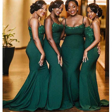 Spaghetti Straps Green Mermaid Long Cheap Bridesmaid Dresses Online, WG653