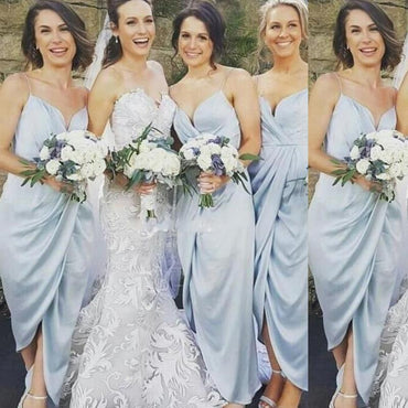 Spaghetti Straps Light Blue Tea Length Cheap Bridesmaid Dresses Online, WG314