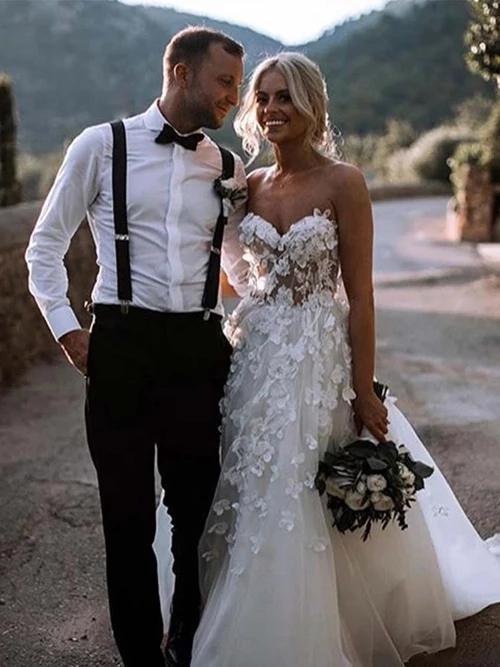 Spaghetti Straps Low Back See Through Lace A-line Wedding Dresses Online, Cheap Unique Bridal Dresses, WD593