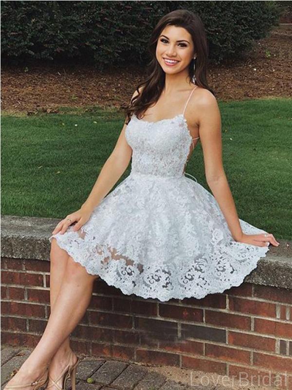Spaghetti Straps Off White Lace Short Homecoming Dresses Online, Cheap Short Prom Dresses, CM843