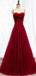 Spaghetti Straps Red A-line Long Evening Prom Dresses, Evening Party Prom Dresses, 12334