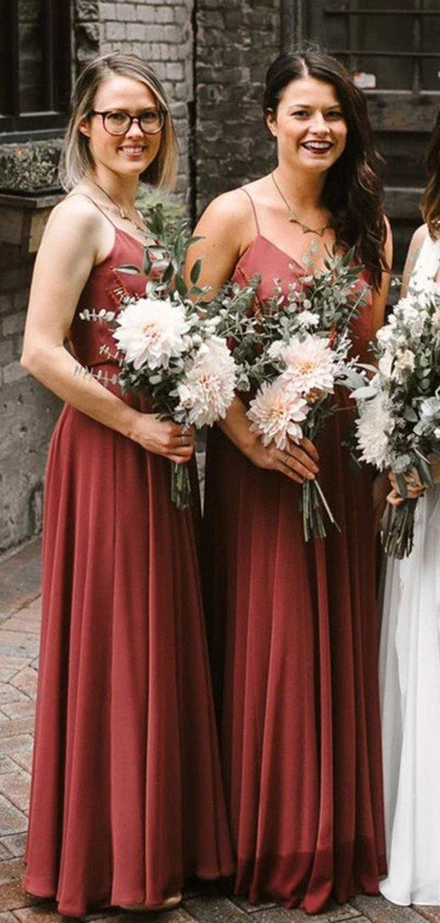 Spaghetti Straps Rust Red Long Bridesmaid Dresses Online, Cheap Bridesmaids Dresses, WG740