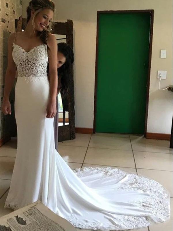 Spaghetti Straps Sexy Backless Mermaid Wedding Dresses Online, Cheap Bridal Dresses, WD617