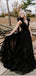 Sparkly Black A-line V-neck Maxi Long Party Prom Dresses Online,13084