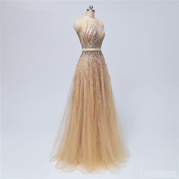 Sparkly Heavily Beaded Unique Bateau A-line Long Evening Prom Dresses, Luxurious Sweet 16 Dresses, 18346