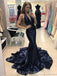 Sparkly Sequin Mermaid Navy Halter Long Evening Prom Dresses, Cheap Sweet 16 Dresses, 18439
