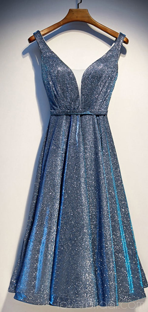 Sparkly V Neck Dusty Blue Sequin Homecoming Dresses Online, Cheap Short Prom Dresses, CM758