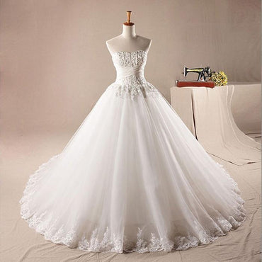 Strapless A line Lace Beaded A line Wedding Dresses, Custom Made Wedding Dresses, Cheap Wedding Gowns, WD215