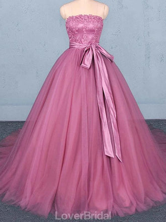 Strapless Hot Pink Ball Gown Cheap Evening Prom Dresses, Evening Party Prom Dresses, 12150
