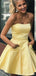 Strapless Yellow Satin Cheap Short Homecoming Dresses Online, Cheap Short Prom Dresses, CM837
