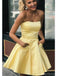Strapless Yellow Satin Cheap Short Homecoming Dresses Online, Cheap Short Prom Dresses, CM837