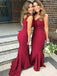 Straps Burgundy Mermaid Cheap Long Bridesmaid Dresses Online, WG354