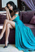 Straps Turquoise Side Slit Simple Long Evening Prom Dresses, Cheap Custom Sweet 16 Dresses, 18464