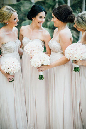 Sweetheart Champagne Chiffon Cheap Long Bridesmaid Dresses Online, WG255
