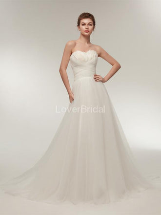 Sweetheart Feather Simple A-line Cheap Wedding Dresses Online, Cheap Bridal Dresses, WD563