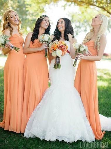 Sweetheart Peach Chiffon Cheap Long Cheap Bridesmaid Dresses Online, WG620