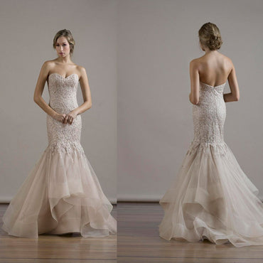 Sweetheart Sexy Mermaid Lace Backless Wedding Party Dresses, Organza Bridal Gown, WD0087