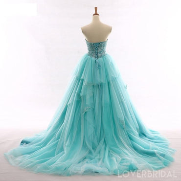 Tiffany Blue A-line Lace Cheap Long Evening Prom Dresses, Cheap Custom Sweet 16 Dresses, 18516