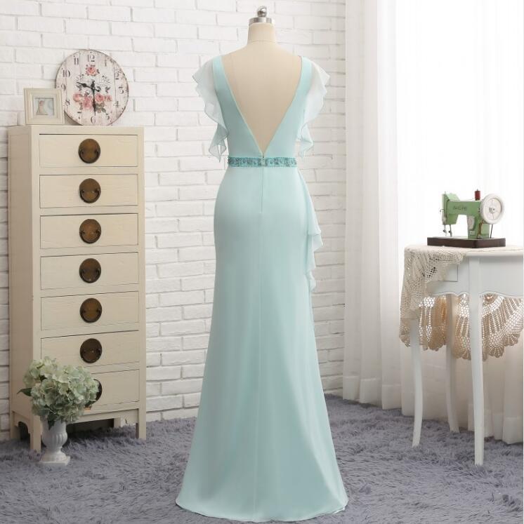 Tiffany Blue Puffy Sleeve Evening Prom Dresses, Popular Unique Party Prom Dress, Custom Long Prom Dresses, Cheap Formal Prom Dresses, 17173