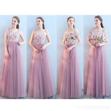 Tulle Pink Long Mismatched Unique Cheap Bridesmaid Dresses Online, WG512