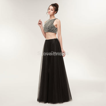 Two Pieces Black Tulle Evening Prom Dresses, Evening Party Prom Dresses, 12023
