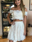 Two Pieces Off Shoulder Lace Cheap Short Homecoming Dresses Online, CM646