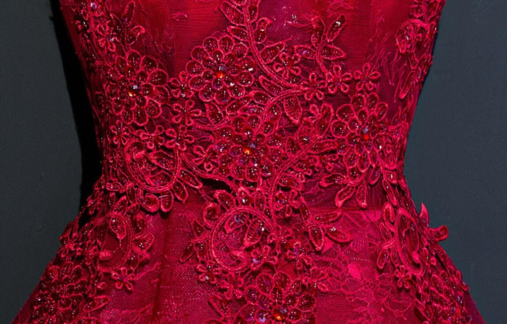Two Straps Red Lace Heavily Beaded Homecoming Prom Dresses, Affordable Short Party Prom Dresses, Perfect Homecoming Dresses, CM265