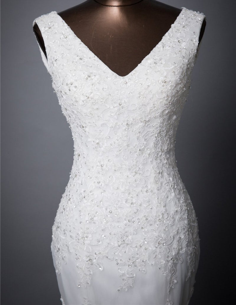 Two Straps V Neckline Lace Mermaid Wedding Bridal Dresses, Custom Made Wedding Dresses, Affordable Wedding Bridal Gowns, WD249