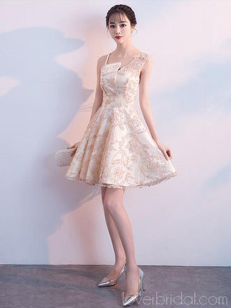 Unique Champagne Lace Cheap Homecoming Dresses Online, Cheap Short Prom Dresses, CM794