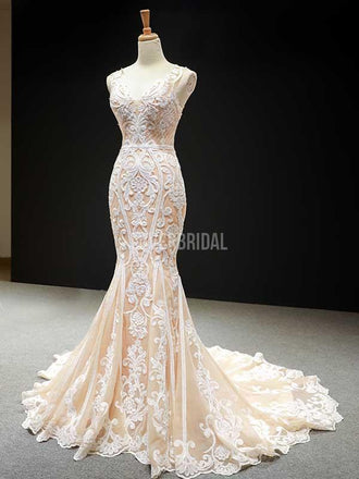 Unique Lace Mermaid Long Evening Prom Dresses, Evening Party Prom Dresses, 12239