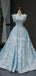 Unique Tiffany Blue A-line Ruffle Long Evening Prom Dresses, Evening Party Prom Dresses, 12235