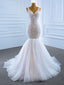 Unique V Neck Lace Mermaid Wedding Dresses, Cheap Wedding Gown, WD722