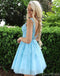 V Neck Blue Lace Short Cheap Homecoming Dresses Online, CM822