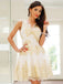 V Neck Gold Lace Short Homecoming Dresses Online, CM683
