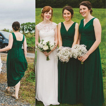 V Neck Green Chiffon Cheap Bridesmaid Dresses Online, WG768