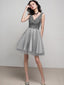 V Neck Grey Sequin Beaded Cheap Homecoming Dresses Online, Cheap Short Prom Dresses, CM763