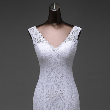 V Neckline Unique Lace Mermaid Wedding Bridal Dresses, Custom Made Wedding Dresses, Affordable Wedding Bridal Gowns, WD240