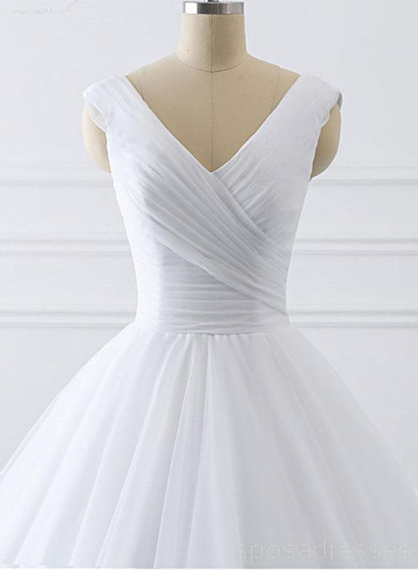 White V neck Tulle Cheap Wedding Dresses Online, Cheap A-line Bridal Dresses, WD464