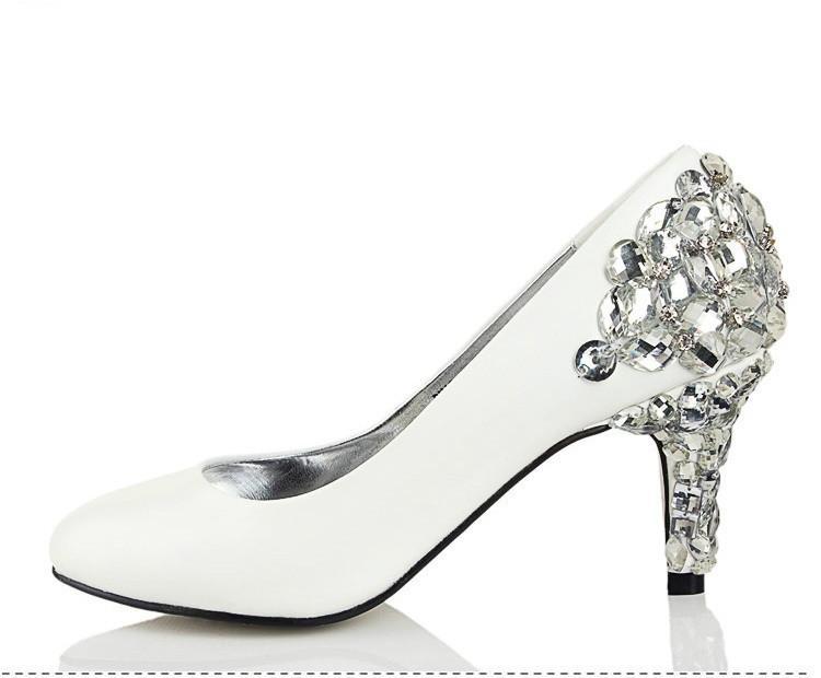 Women's Sparkly Crystal High Heels Pointed Toe White Wedding Bridal Shoes, S006