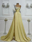 Yellow A-line One Shoulder High Slit Cheap Long Prom Dresses Online,12496