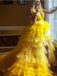 Yellow A-line V-neck Cheap Long Prom Dresses Online,Dance Dresses,12391